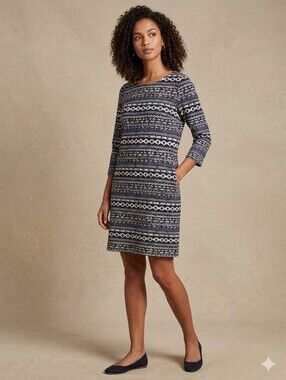 EVERLY Southwest Aztec Dress Midi 3/4 Sleeve Blue/White/Tan